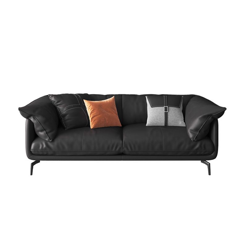 Modern Style Square Armrest Sponge Seat Padding Black Sofa with Pillow Back