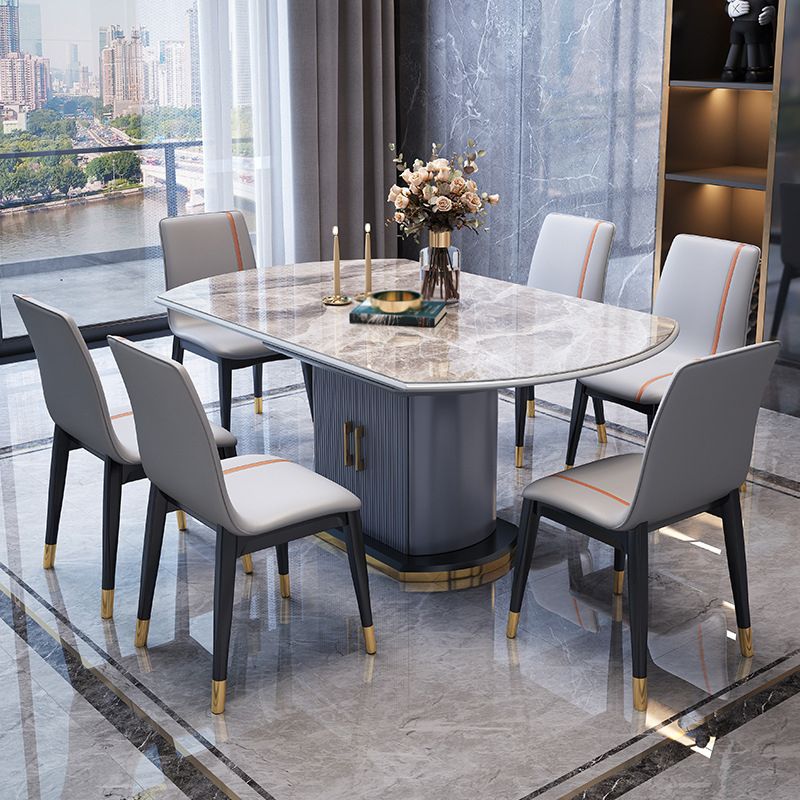 Extendable Round Dining Table Modern Adjustable Sintered Stone Top Table with Storage Pedestal