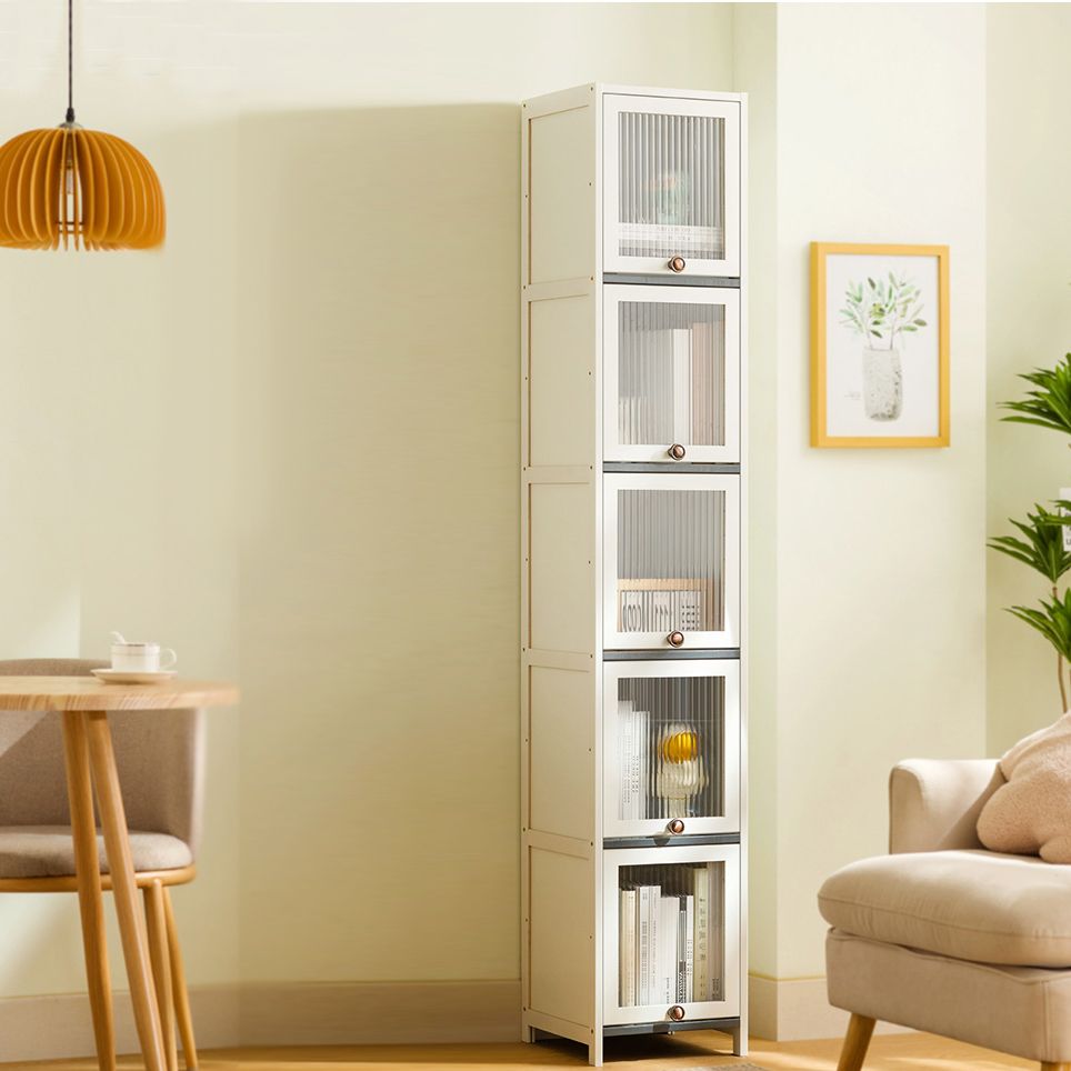 Contemporary Bamboo Accent Cabinet in White 12.6" D Chest with Glass Paned