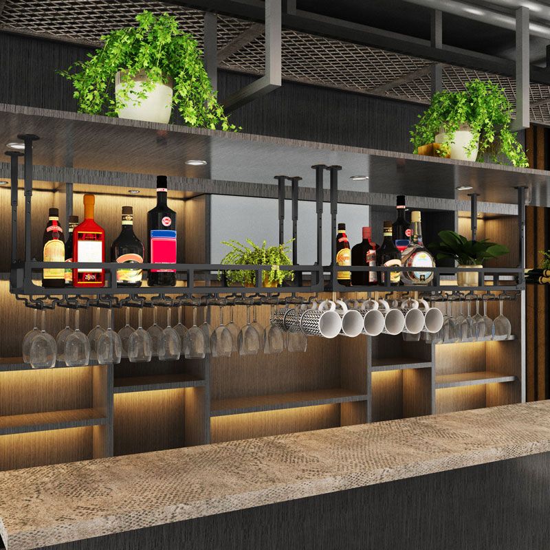 Metal Hanging Kitchen Wine Holder with Glass Holder & Storage Shelf