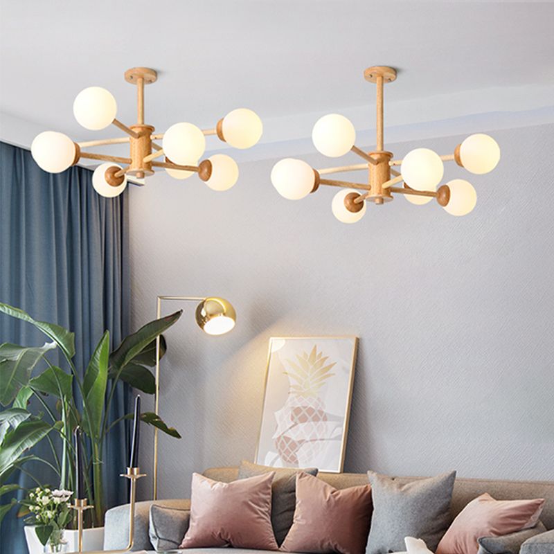 Globe Chandelier Light Fixtures Modern Multi-Head Beige Chandelier Pendant Light with Glass Shade