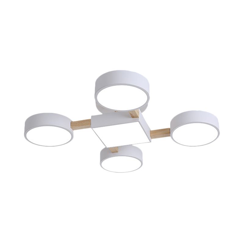 Nordic Zweiging Holz Deckenbeleuchtung LED Semi Flush Mount Licht in Weiß mit rundem quadratischem Schatten für Schlafzimmer
