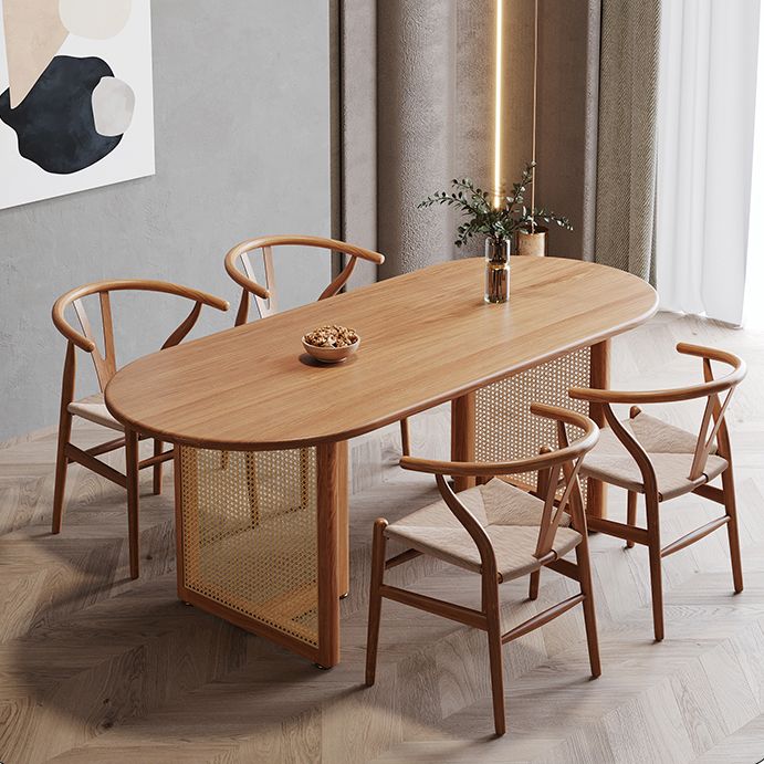 Pinewood Solid Wood Brown Tone Dining Table Simplicity Fixed Table for Dining Room