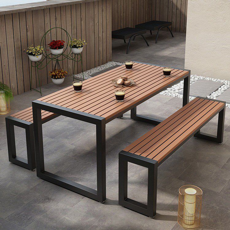 Industrial 1/3/5 Pieces Dining Set Rectangle Wood Dining Table for Courtyard