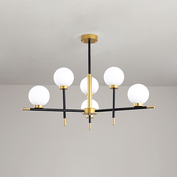 Zwart en gouden binnenhanglampje in moderne artistieke stijl Iron Globe kroonluchter met glazen schaduw