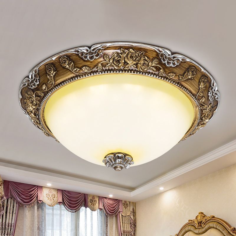 Deckenbündige Lampenfassung mit kuppelbraunem Glasschirm, traditionelle 14"/16"/19,5" W LED-Schlafzimmerleuchte in der Nähe der Decke in Braun