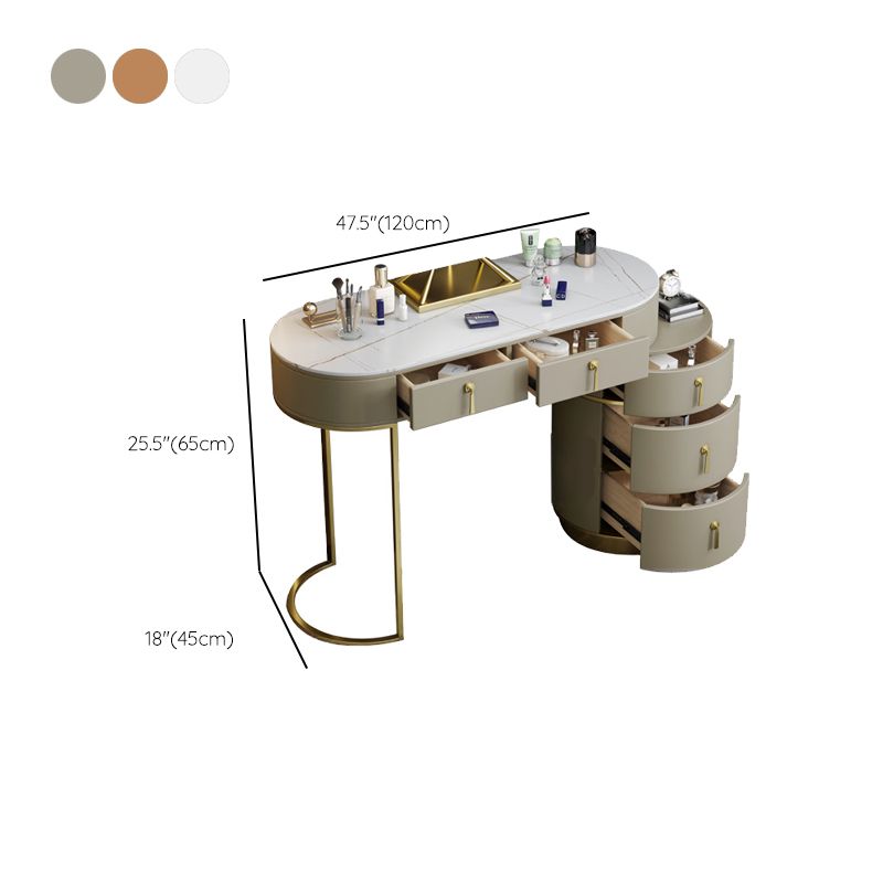 Stone Top Vanity Makeup Table with 5 Storage Drawers for Bedroom