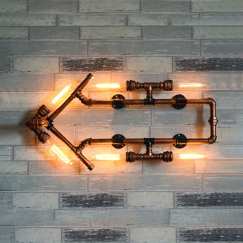 6 Glühbirnen Pfeilform geformte Scheuheulenbeleuchtung mit Rohr Retro Industrial Bronze Schmiedeeisenwandlampe für Badezimmer