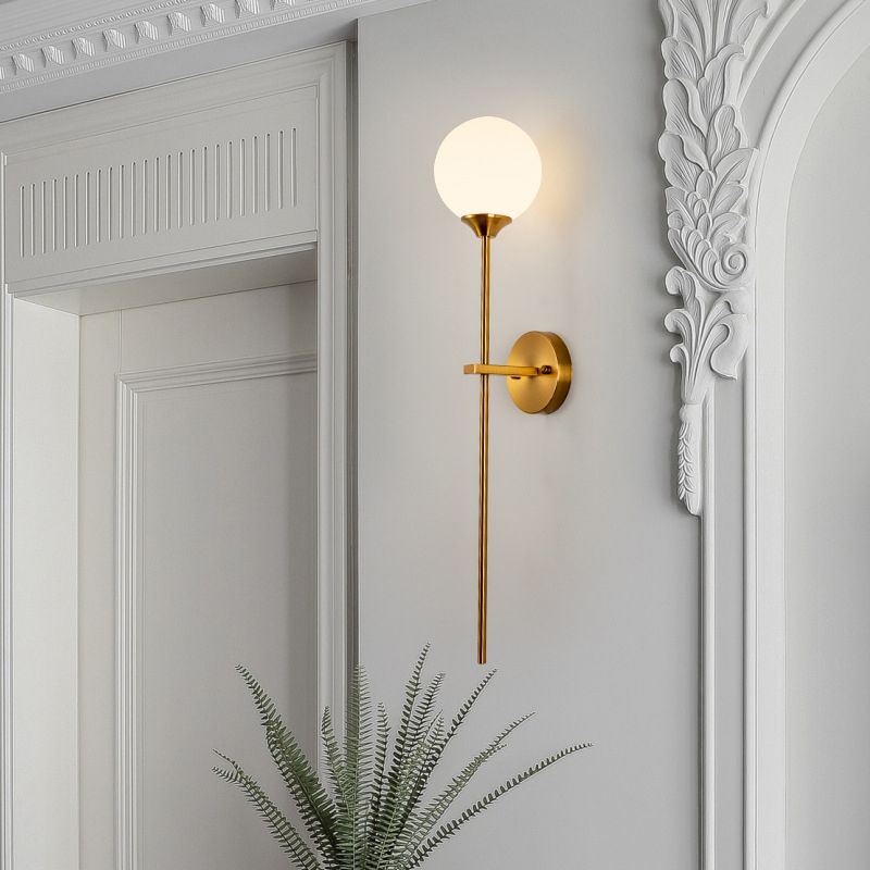 Gold Modern Metal Wall Sconce Ball Shape Wall Light with Glass Shade for Living Room