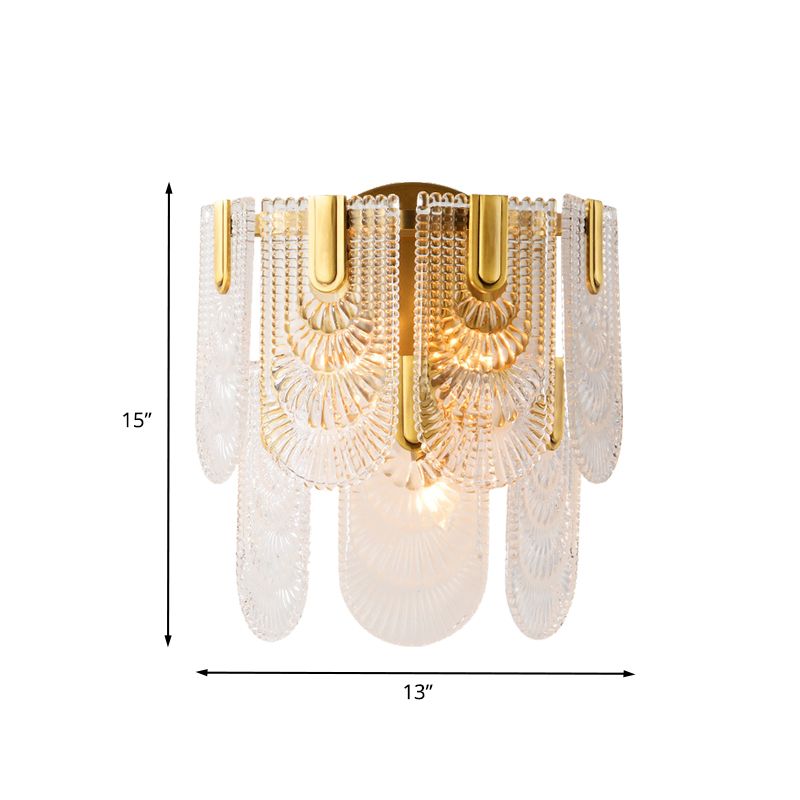 Double Layered Crystal Wall Lighting Traditional 3 Bulbs Living Room Wall Sconce Light Fixture in Brass