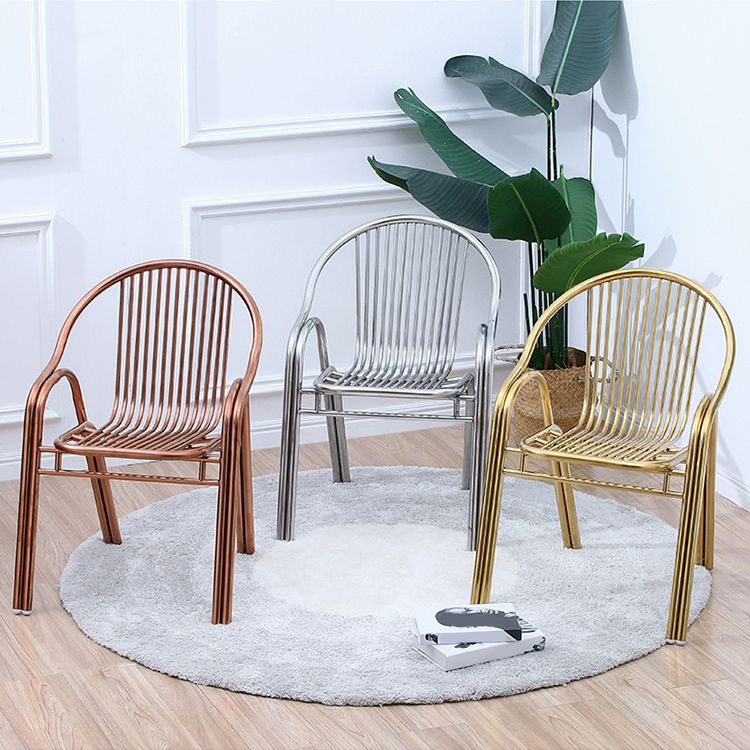 Contemporary Dining Room Metal Slat Back Dining Chair with Arm