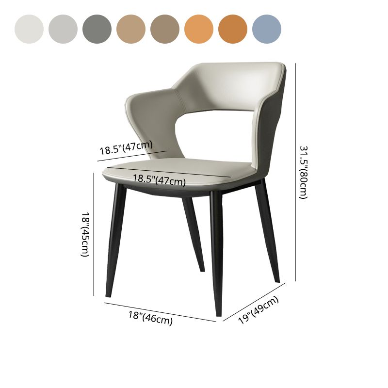 Silla de comedor contemporánea, sillón con respaldo abierto curvado de cuero con acabado mate