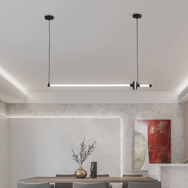 Metal Linear Island Pendant Modern 2-Light Island Lighting for Dining Room