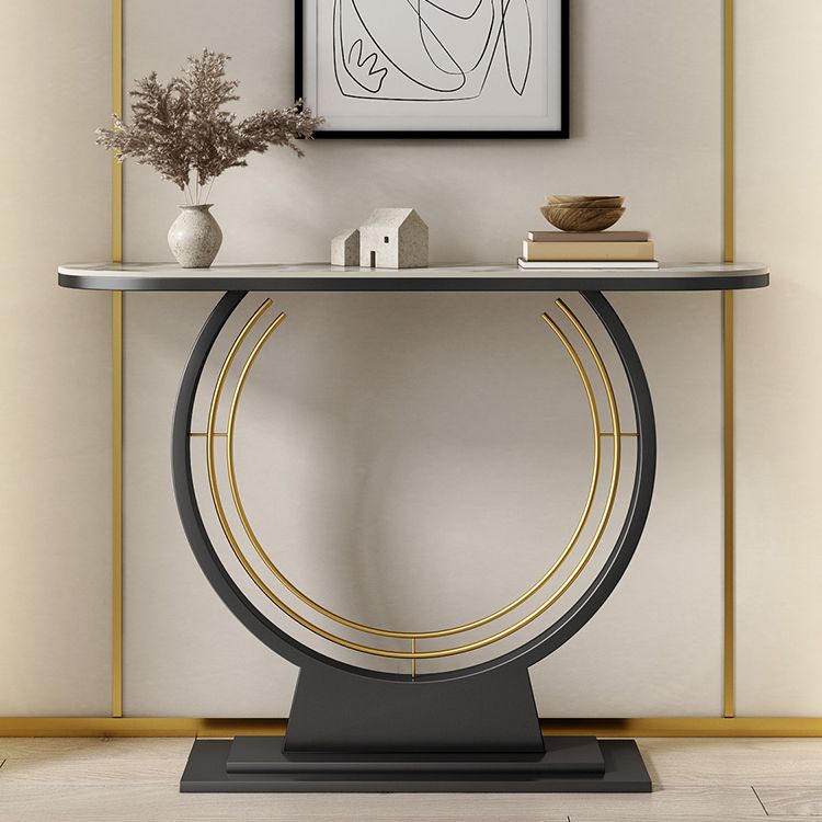 Half Moon Console Accent Table Antique Finish Sofa Table in Stone