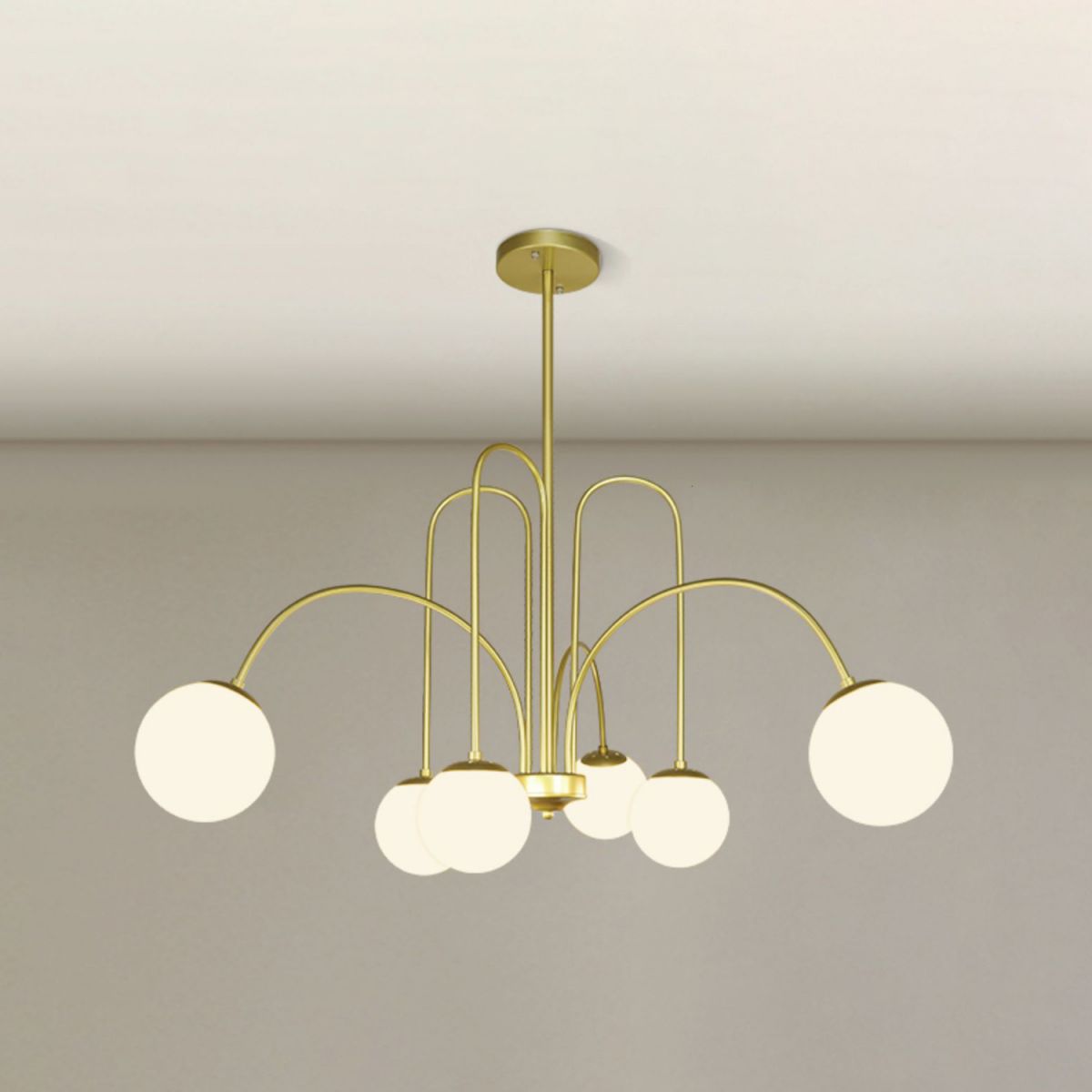 Modern Metal Chandelier Light Globe Multi-Head Pendant Lamps with Glass Shade