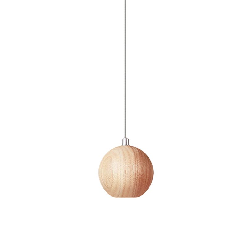 Sfera lampada a ciondolo a goccia in legno semplice 1 testa lampada a soffitto a led beige per sala da studio