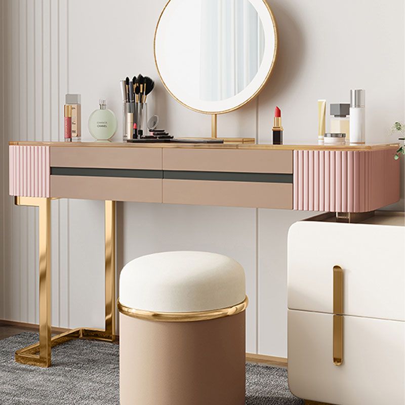 Glam Wood Makeup Vanity Desk Glass Top 4 Drawer Dressing Table