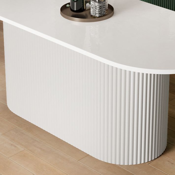Contemporary Wood Standard Dining Table Oval Shape Kitchen Dining Table with Pedestal Base