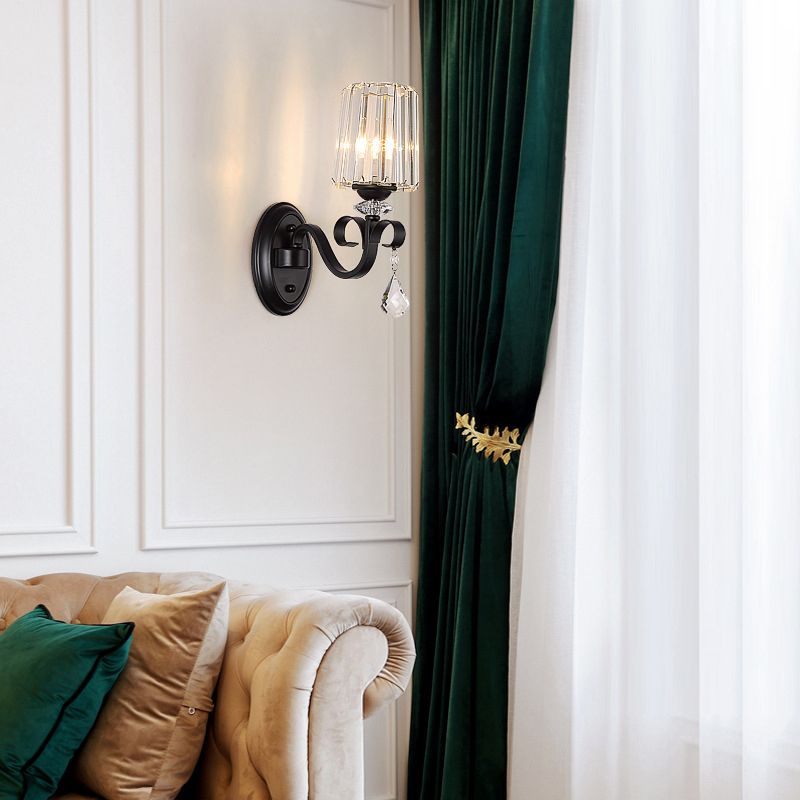 Crystal Geometric Shape Wall Light Modern Style 1/2 Light Wall Light Sconce in Black