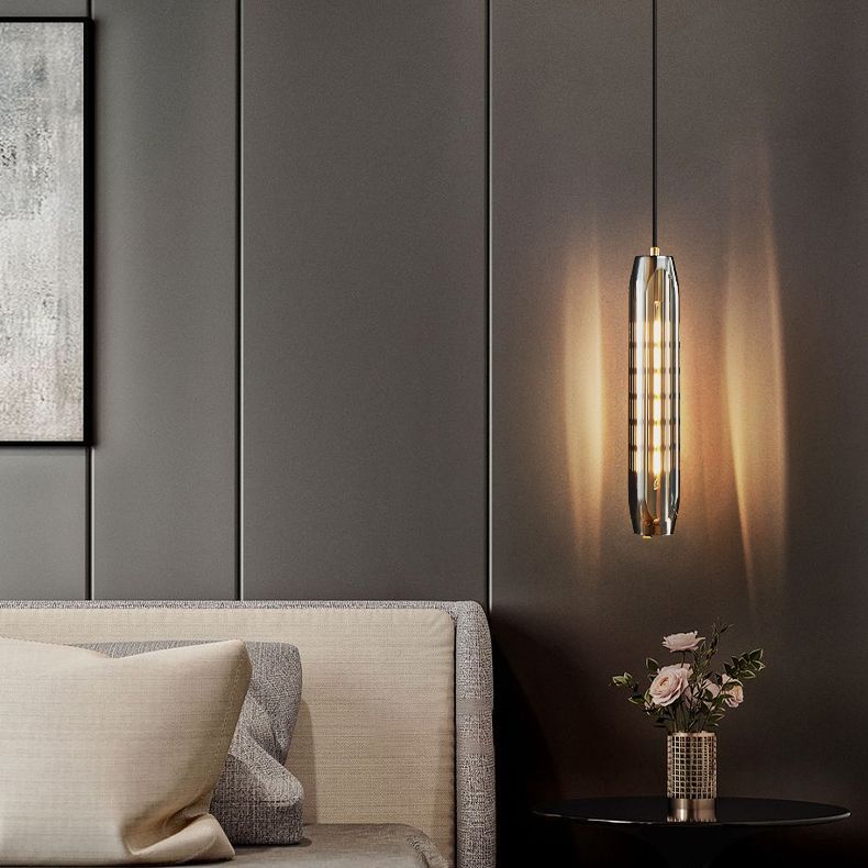 Crystal cilindrisch hanger licht in moderne luxe stijl koperen hangende lamp voor slaapkamer