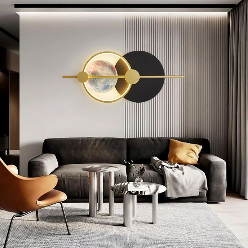 Round Shape Metal Wall Mounted Light Fixture Modern Style 1 Light Wall Light