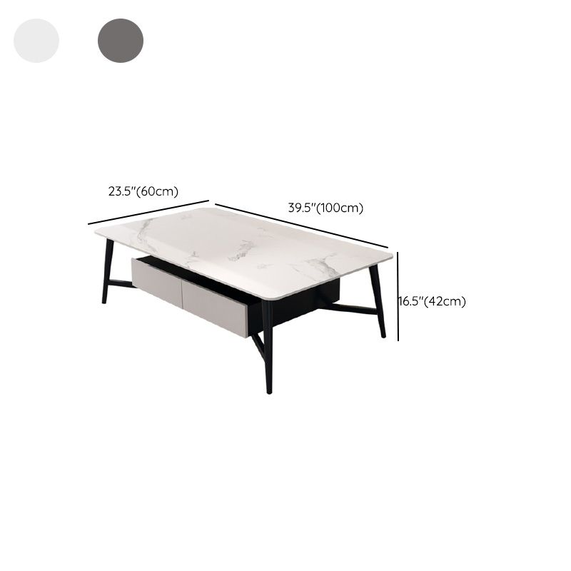 4 Legs Slate Cocktail Table Shelf Included Rectangular Coffee Table