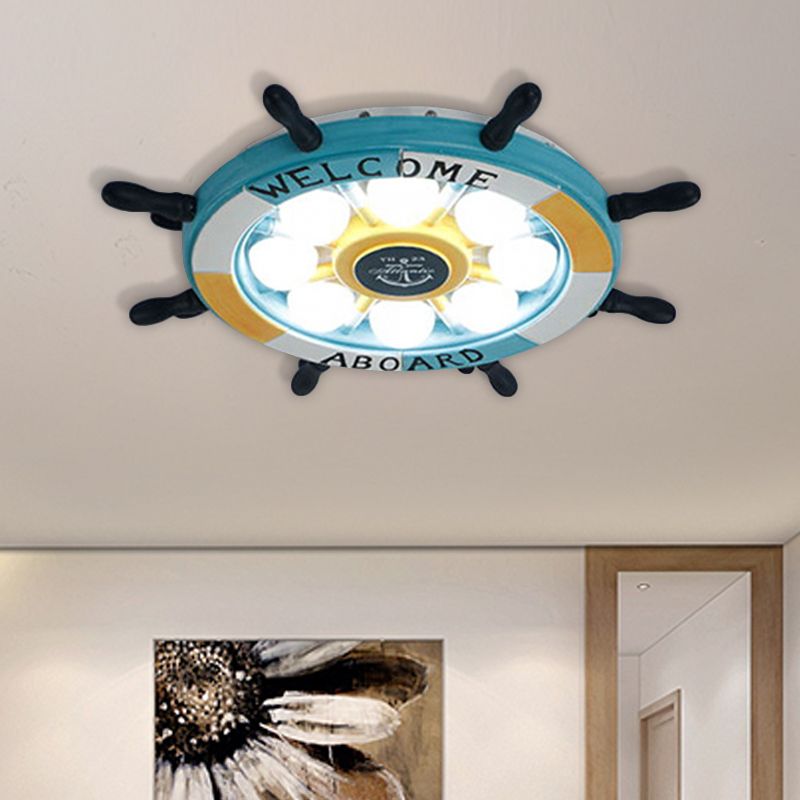 White/Orange/Blue Rudder Flush Lamp Coastal LED Acrylic Ceiling Mounted Fixture in White Light for Bedroom