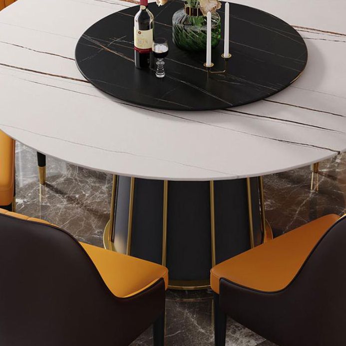 Round Stone Dining Table Modern Convertible Furniture with Pedestal Base