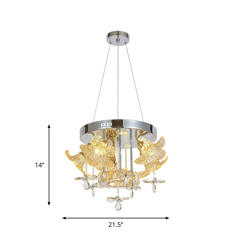 LED Hangende verlichting Moderne bloem Amber Crystal Shade Kroonluchter Lamp voor eetkamer