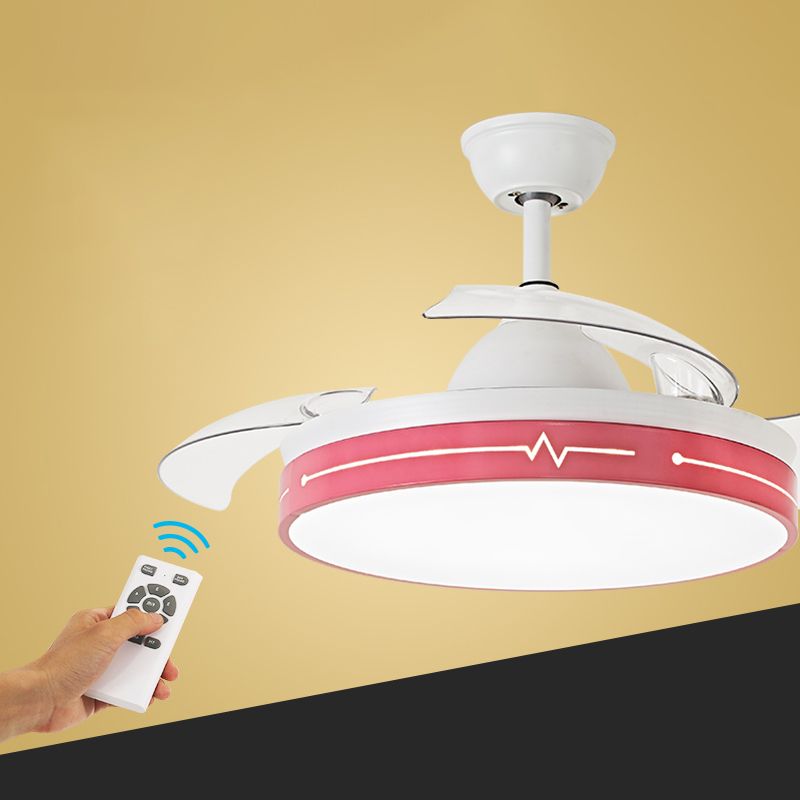 Control remoto Ronda de 3 cuchillas Lámpara de ventilador colgante Nordic Metal Comedor LED Semi Flush Mount Techo Fixtura