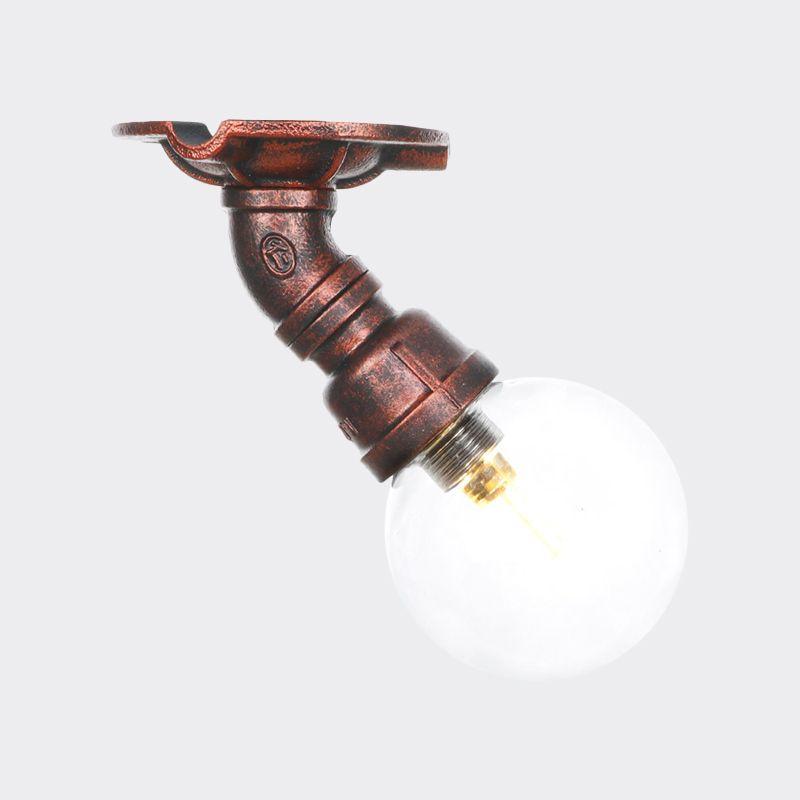1 Bulb Semi Flush Ceiling Light Industrial Globe Clear Glass LED Flush Mount Lamp in Copper