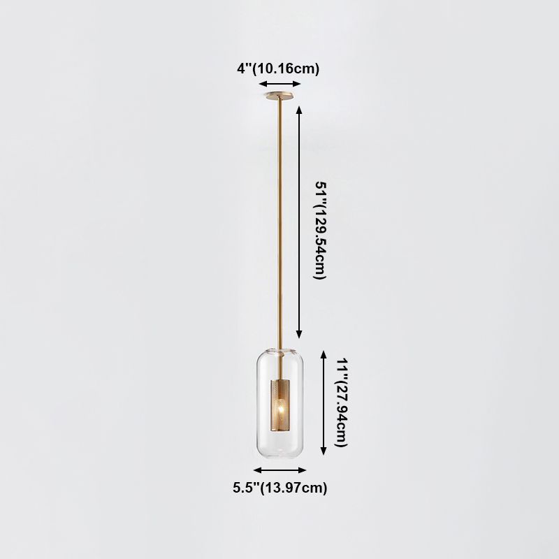 Modern Concise Cylindrical Pendant Light Wrought Iron Single Hanging Lamp with Glass Shade
