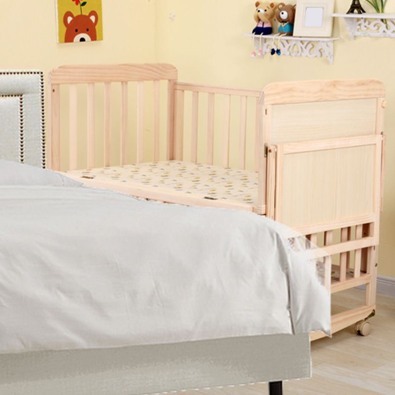 Washed Natural Pine Nursery Bed Modern Nursery Crib with Mattress