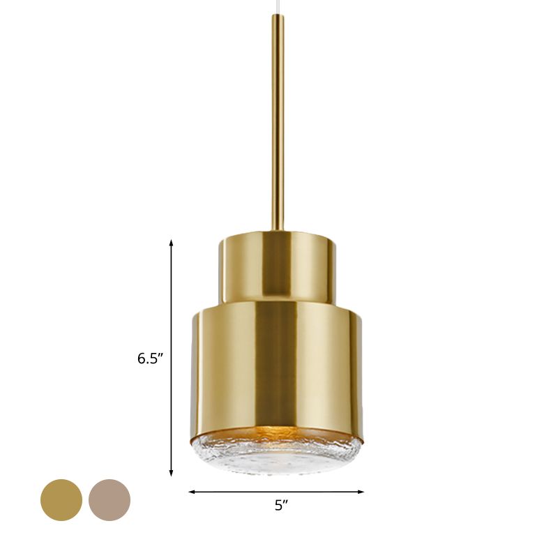 Luz de techo colgante de cilindro después de la luz de suspensión de oro/bronce de hierro claro 1 para sala de estar