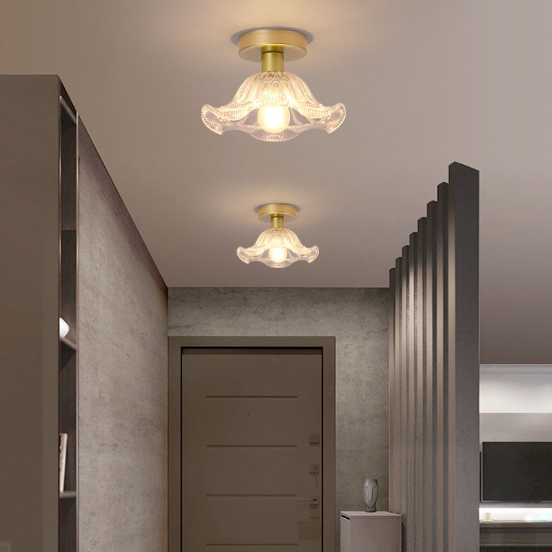 Contemporary Ceiling Lamp Flower-shaped Glass Shade Flush Mount Light Fixture