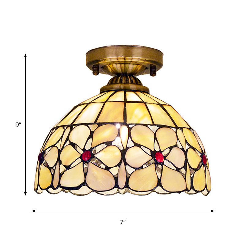 Messing Single Flushmount Lampe Tiffany Flower Gemusterte Schale Schale Bündig Deckenleuchte