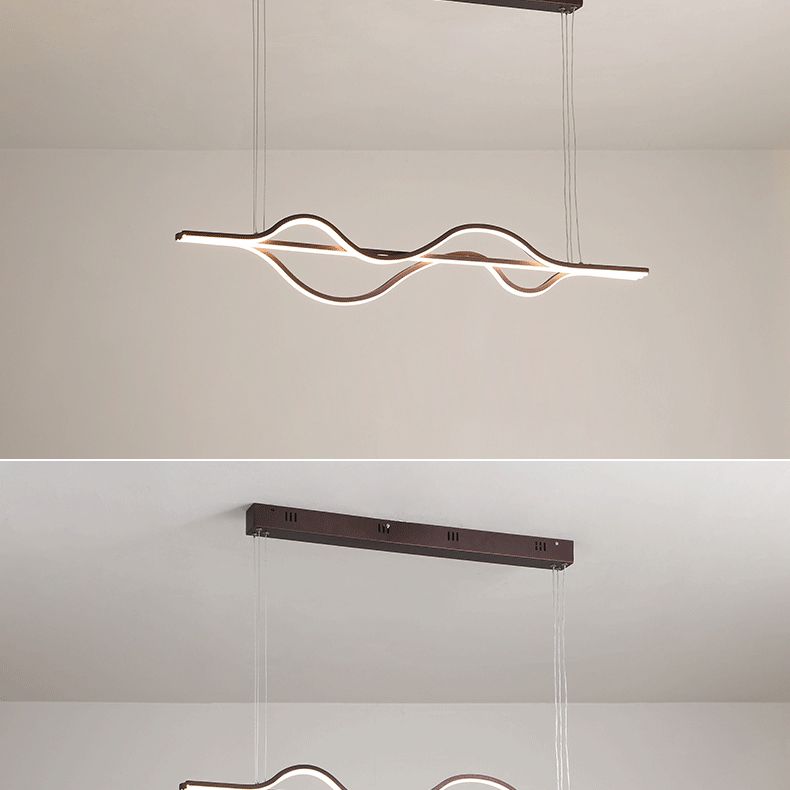 Brown Lines Island Lighting Fixture Contemporary LED Acrylic Hanging Ceiling Light