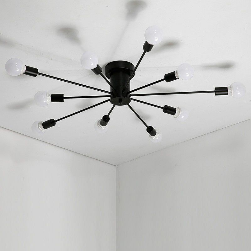 Lámpara de techo semi empotrada de metal negro estilo loft para sala de estar