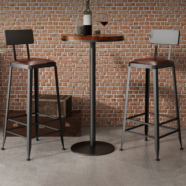 Industrial Style Bar Dining Table Brown Solid Wood Bar Wine Table with Metal Base