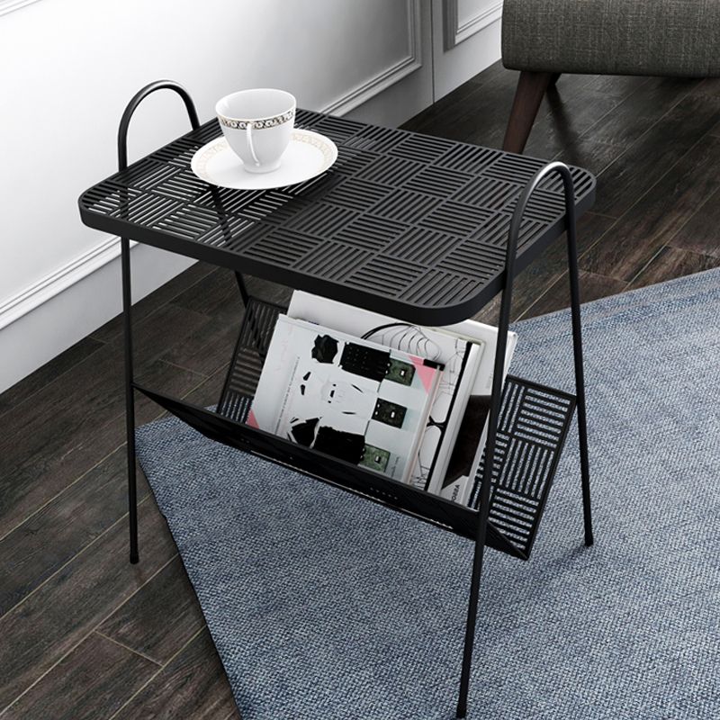 22.8" Tall Rectangle Top Side Table Iron Sled Base End Table with Magazine Holder