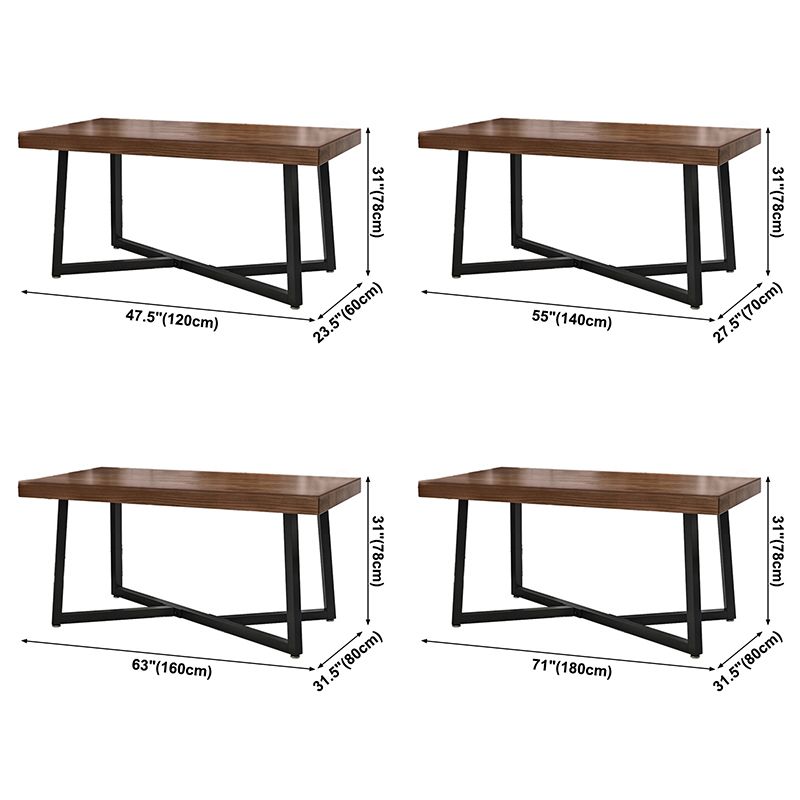 Industrial Solid Wood Dining Table Brown Rectangle Table with Metal Base for Dinning Room