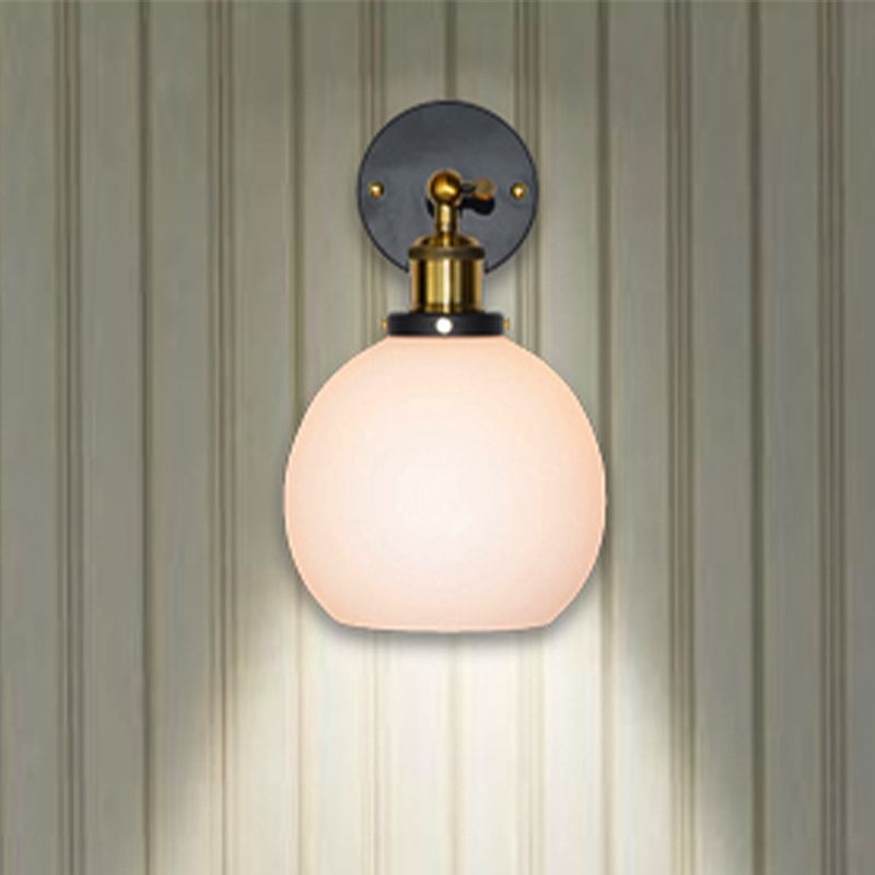 Bubble White Glass Wall Hanging Light Industrial Single Bulb Bedroom Sconce Lamp in Brass