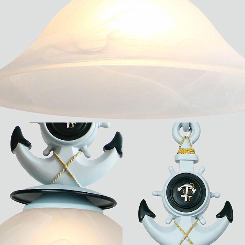 Bell Opalglas hängend hängendem Licht modernistischer Stil 1 Kopf Blau/Weiß Finish Anhänger Beleuchtung mit Anker -Deco