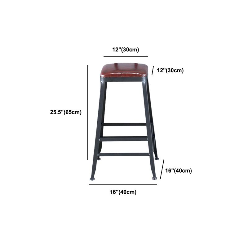 Industrial Armless Counter Stool Iron Bar Stool with Pedal and Leather Cushion