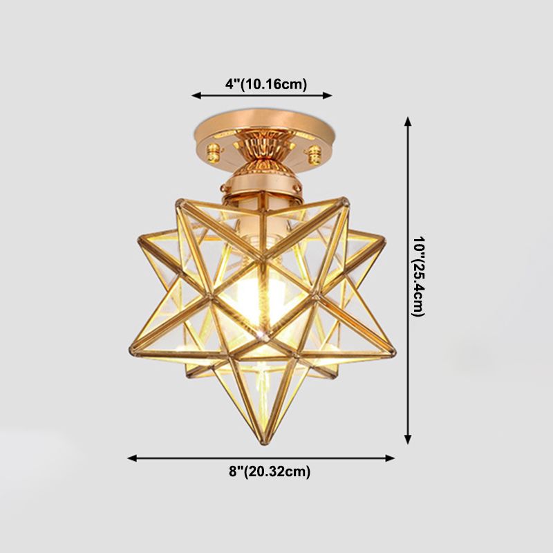 Glass Gold Flush Mount in Colonical Luxury Style Copper Star Ceiling Fixture for Corridor