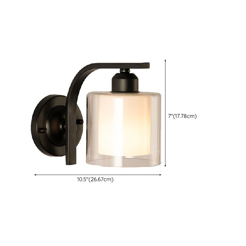 Modern Style Cylinder Shape Wall Light Glass 1 Light Sconces in Black for Bedroom