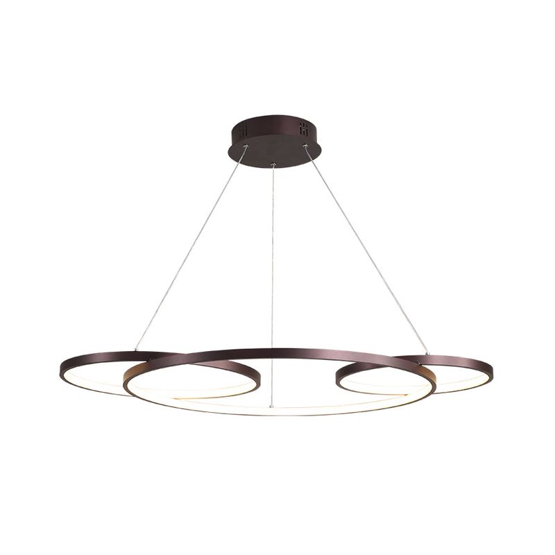 Koffie 3-ring hangende kroonluchter minimalisme metaal LED-suspensielamp voor salon, warm/wit licht