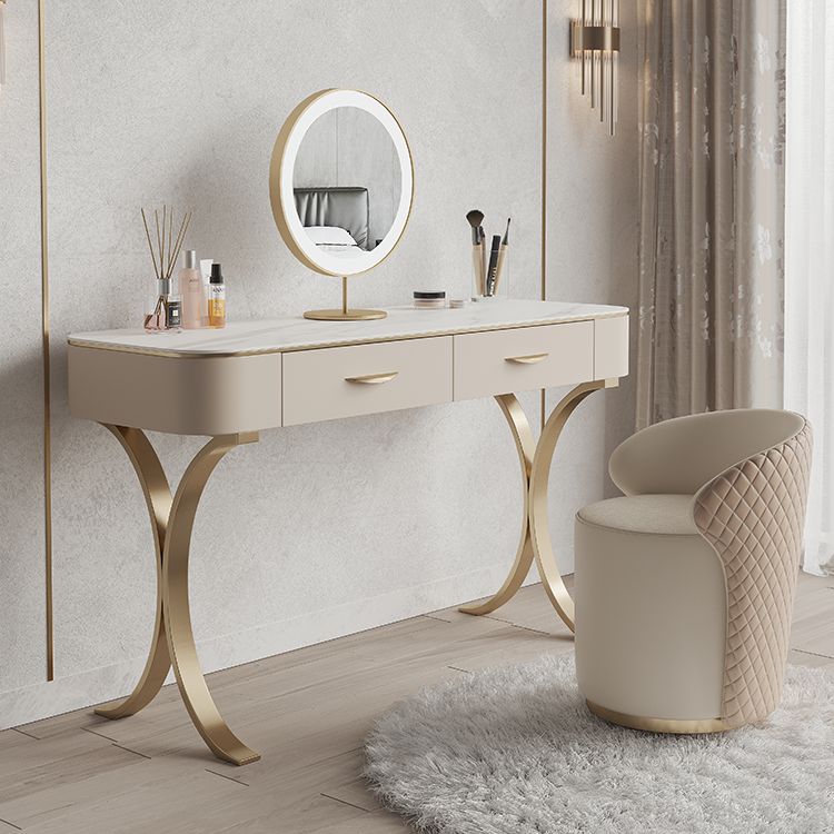 Wooden Glam Makeup Vanity Desk Beige Vanity Dressing Table Set with Drawer