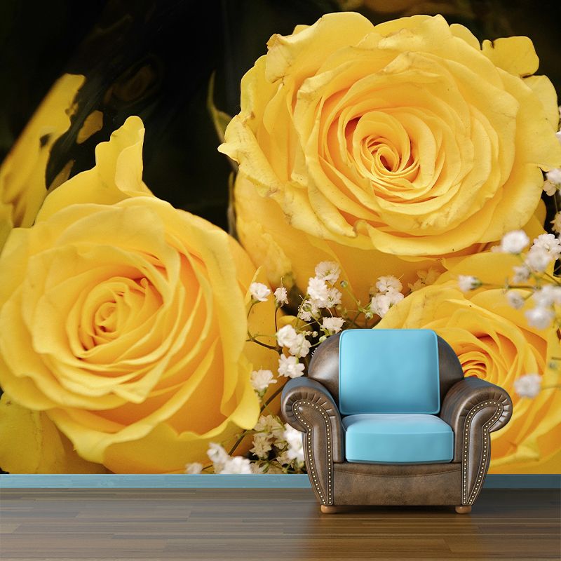 Rose Flower Mural Wallpaper for Girl Bedroom Moisture Resistant, Custom Size Available