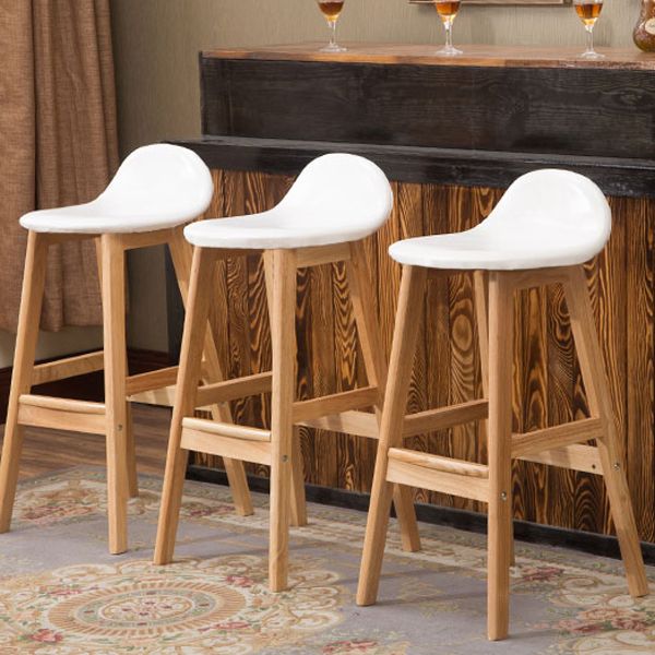 Scandinavian Linen Footrest Low Back Stool 27.55'' Rubberwood Bar Stool